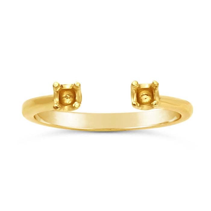 14K Yellow Gold Open Two-Stone Ring Mounting 3mm Round Faceted, 4 Prong Pre-Notched Blank Ring Size 7