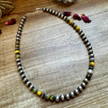 18" 8mm Sterling Silver Pearls with Bumblebee Jasper Necklace