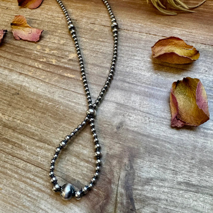 23" Graduated Sterling Silver Pearls Hoop Necklace