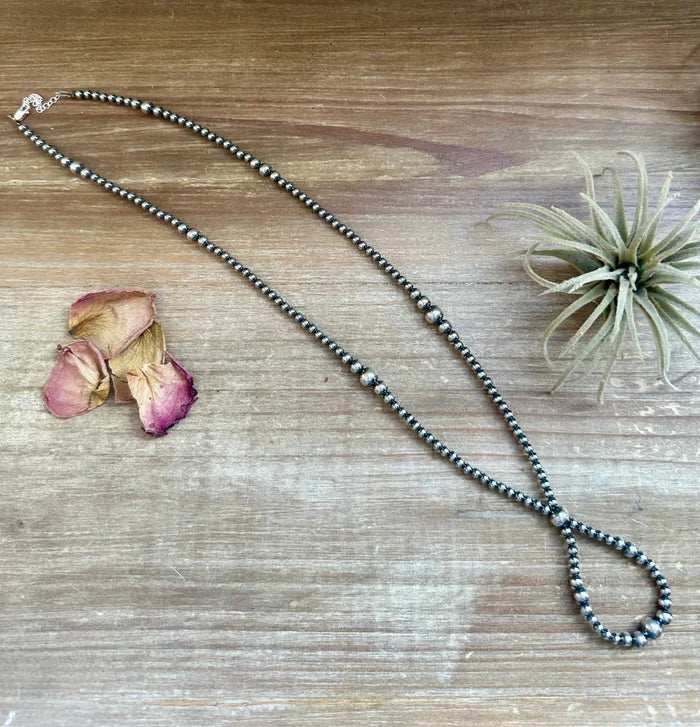 23" Graduated Sterling Silver Pearls Hoop Necklace