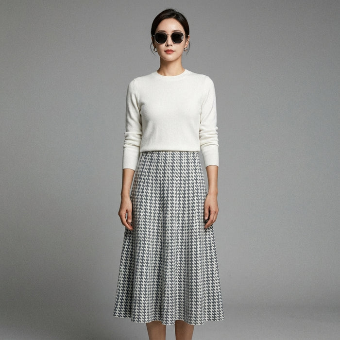 Robe longue en maille A-line Grey White - Koreanxwear - Taille One Size