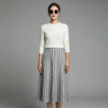 Robe longue en maille A-line Grey White - Koreanxwear - Taille One Size