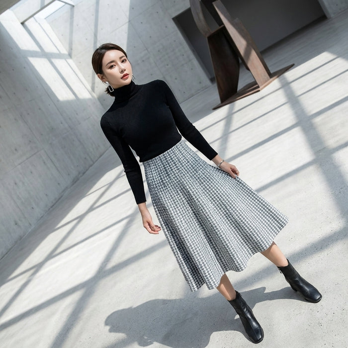 Robe longue en maille A-line Grey White - Koreanxwear