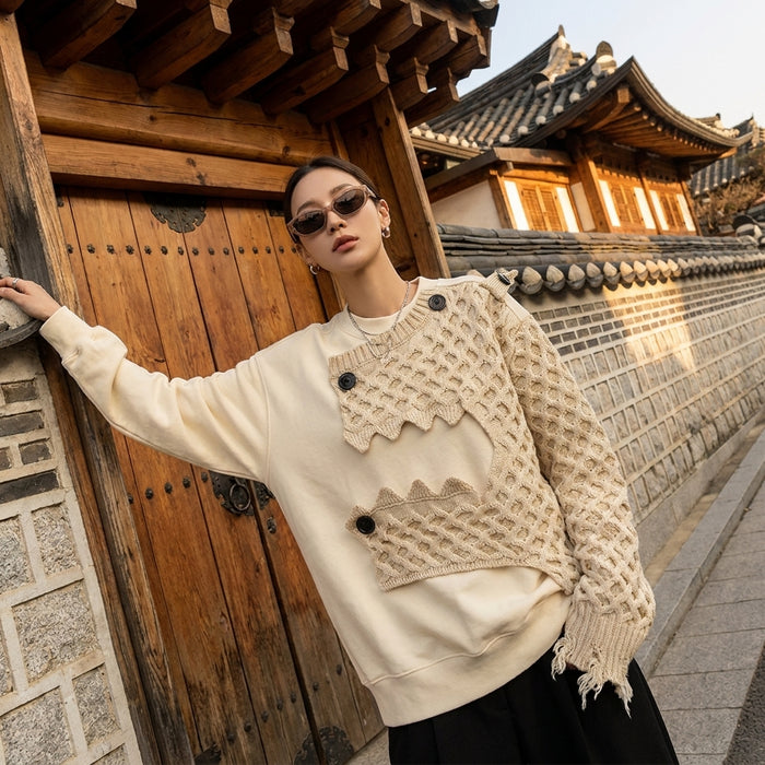 Pull colorblock asymétrique femme K-fashion - Koreanxwear