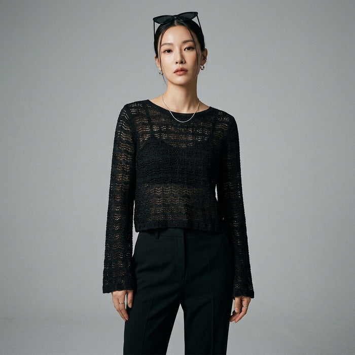 Top court noir en maille asymétrique - K-fashion - Taille S