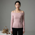 Pull tricoté asymétrique noir avec épaule dénudée - Koreanxwear - Taille S