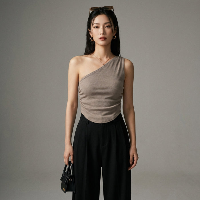 Débardeur asymétrique tricoté noir - K-fashion femme - Koreanxwear - Taille S