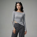 Top asymétrique gris à manches longues - K-fashion femme - Taille S