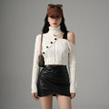 Pull tricoté asymétrique blanc col roulé femme - Koreanxwear - Taille S