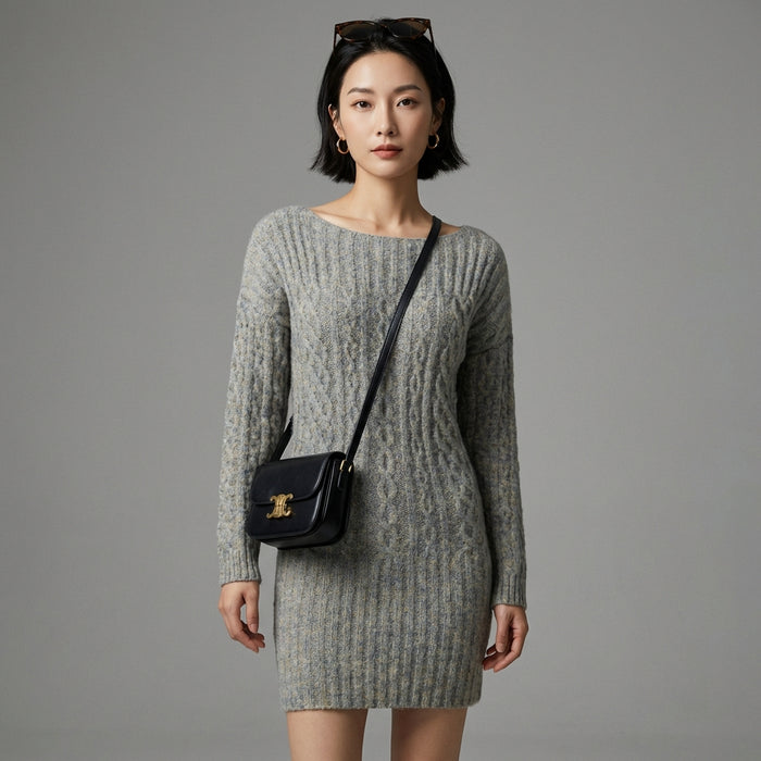 Robe pull asymétrique ajustée grise - Mode Coréenne - Taille S