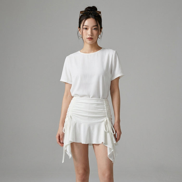 Jupe courte plissée asymétrique noire et blanche - Mode Coréenne - Taille S