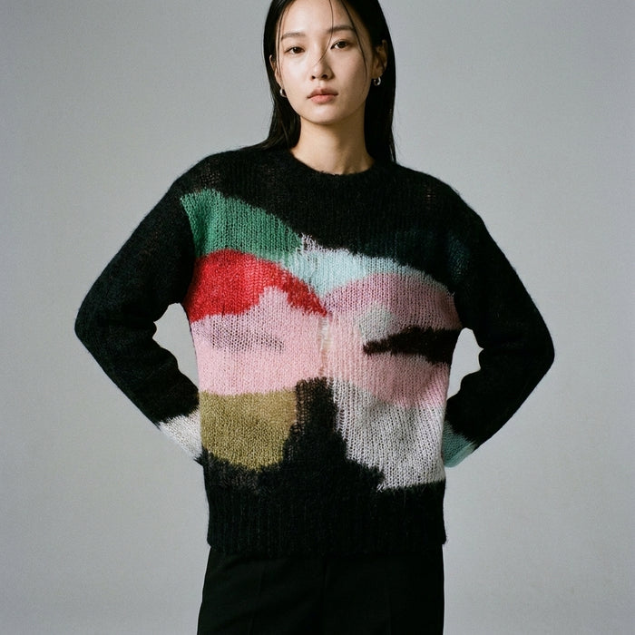 Pull basique tricoté noir à manches longues pour femme - K-fashion - Taille S