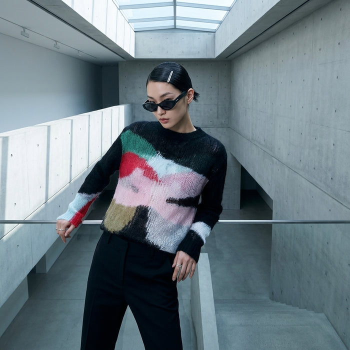Pull basique tricoté noir à manches longues pour femme - K-fashion