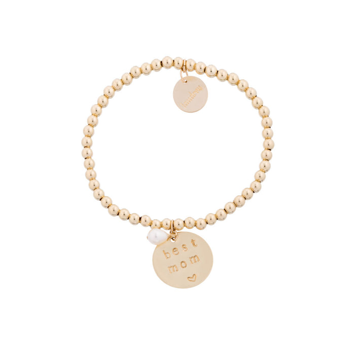 taudrey best mom Mother's Day gift beaded bracelet gold beads charm hand stamped with best mom
