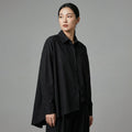 Chemise oversize noire asymétrique en coton pur - Koreanxwear - Taille one size