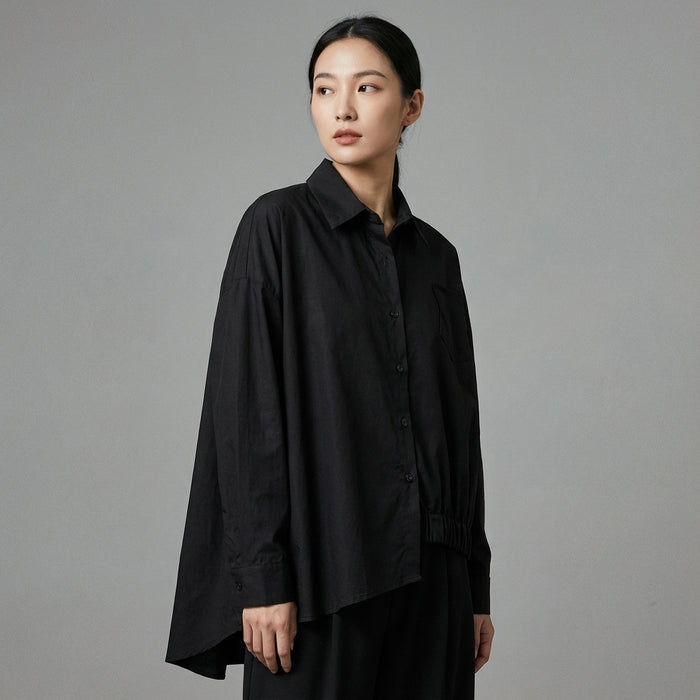 Chemise oversize noire asymétrique en coton pur - Koreanxwear - Taille one size