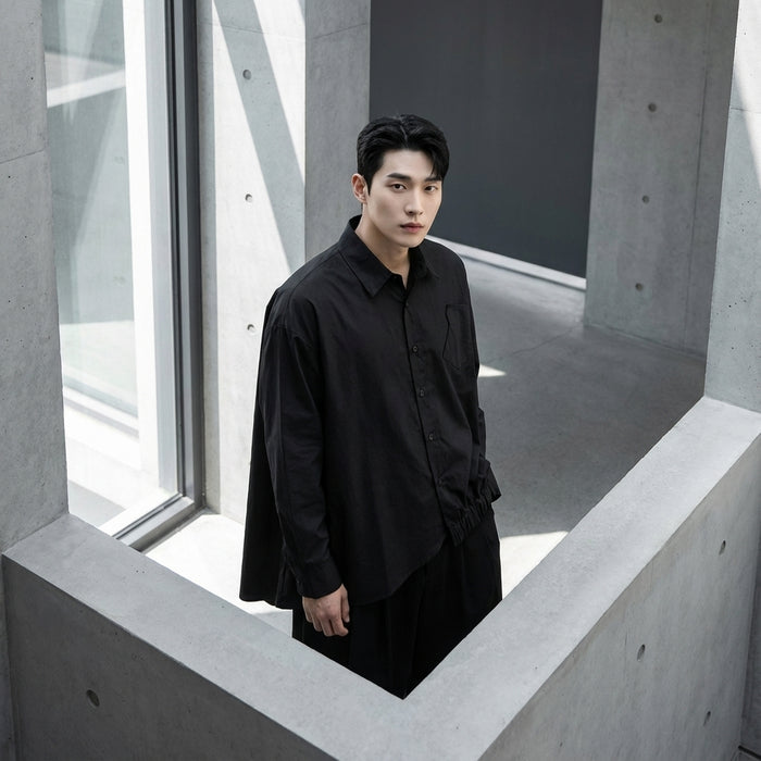 Chemise oversize noire asymétrique en coton pur - Koreanxwear