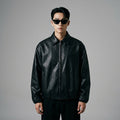 Veste moto effet cuir noire, style streetwear K-fashion - Taille M