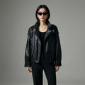 Veste similicuir noire col montant femme - Mode coréenne streetwear - Taille XS