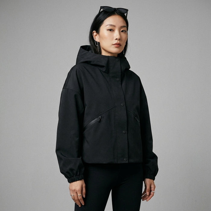 Veste zippée à capuche noire, mode streetwear coréenne pour femme - Taille XS