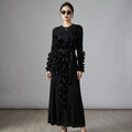 Robe longue plissée noire à manches longues - Mode Coréenne Élégante - Taille One size
