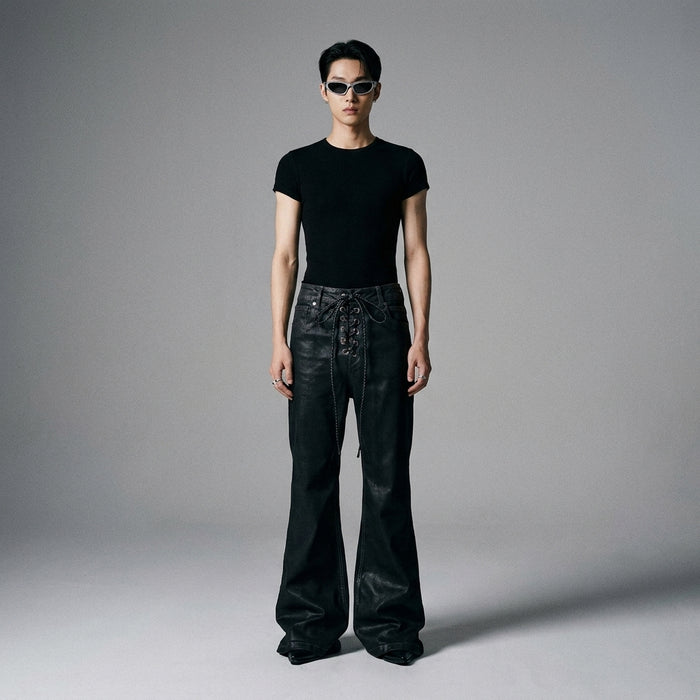 Pantalon denim noir délavé coupe droite - Mode coréenne - Taille M