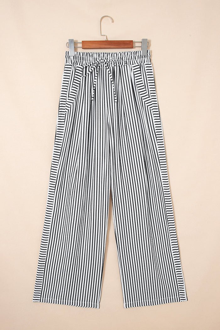 Black Stripe Wide Leg Casual Pants