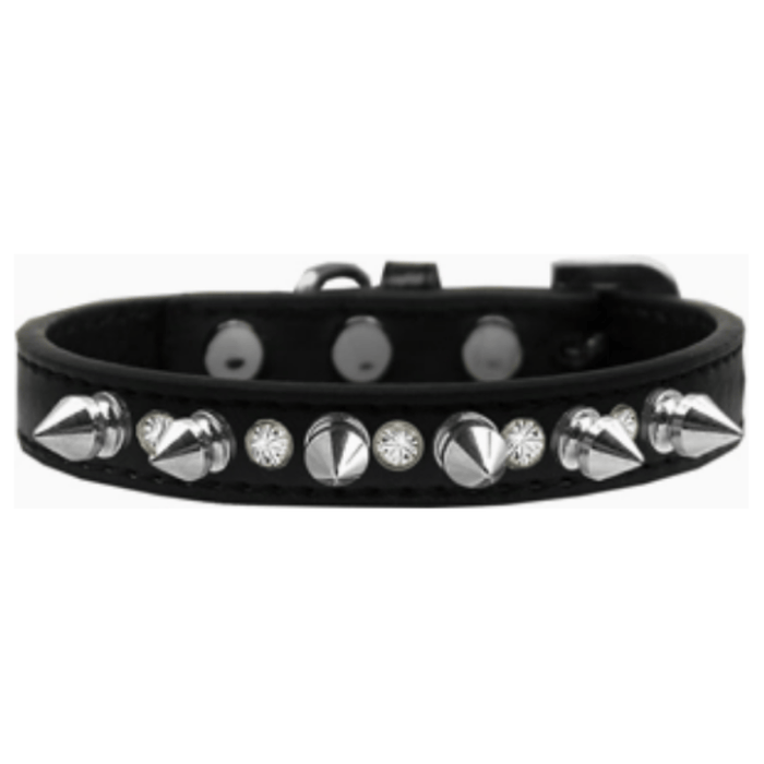 Mirage Pet Products COLLARS 10" Black with Bling & Silver Spikes Dog Collar