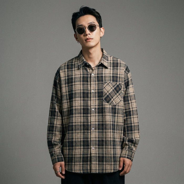 Chemise à carreaux oversize bleue homme - Style décontracté K-fashion - Taille M