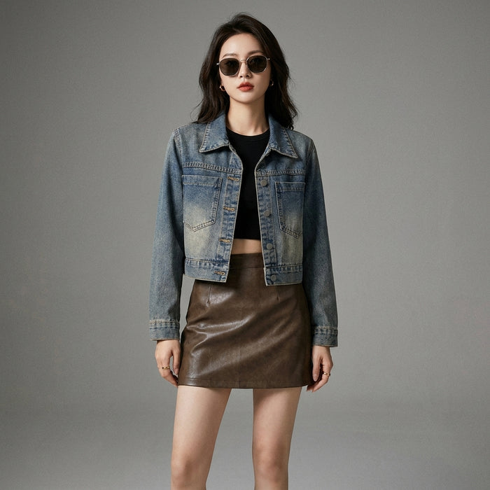 Veste en jean courte bleue pour femme - Koreanxwear - Taille S