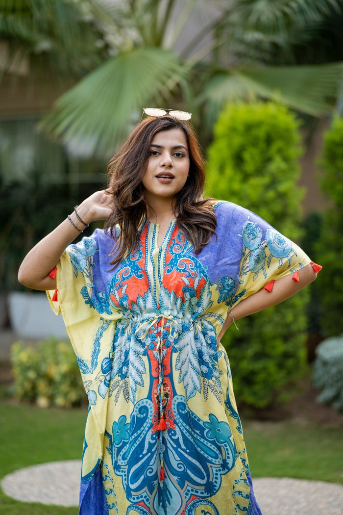Blue silk kaftan online shopping