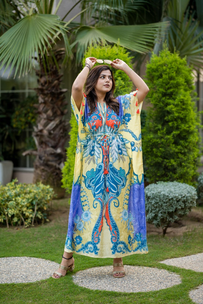 Designer blue silk kaftan