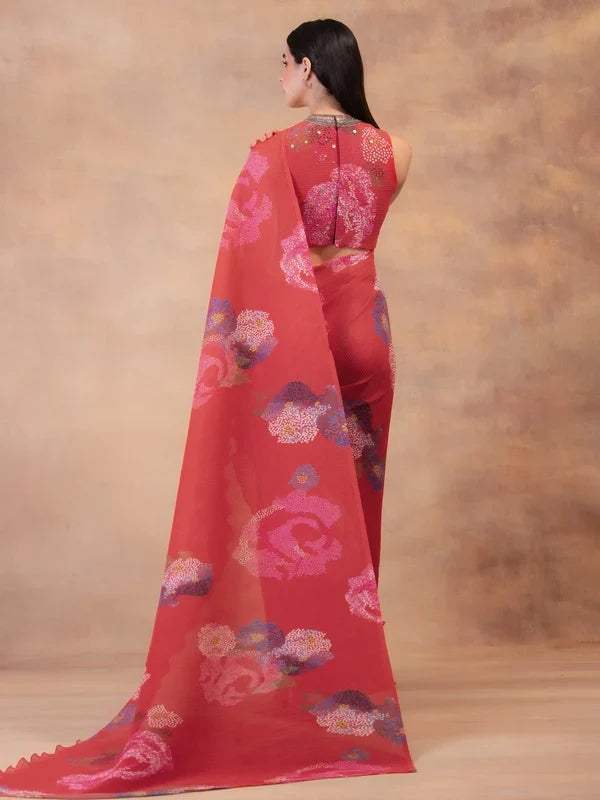 Designer Blush Bloom pre-draped saree