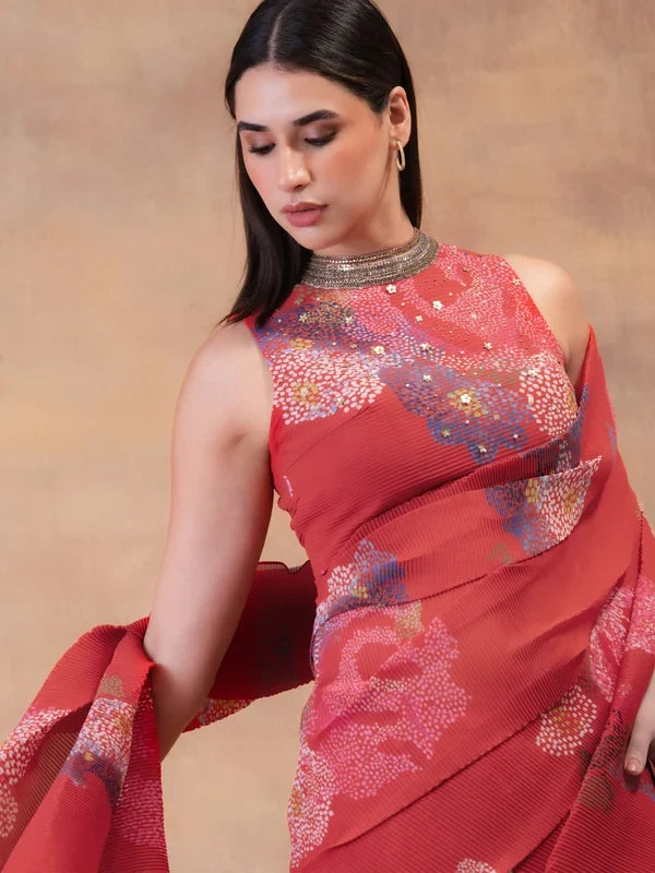 Women's blush pre-draped saree