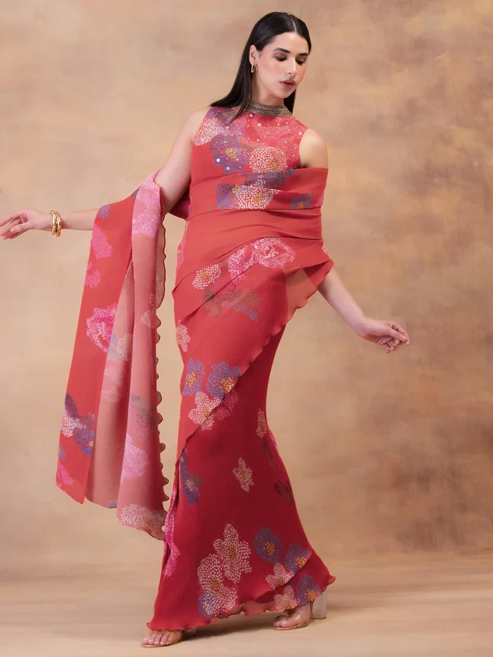 Elegant blush floral saree for women