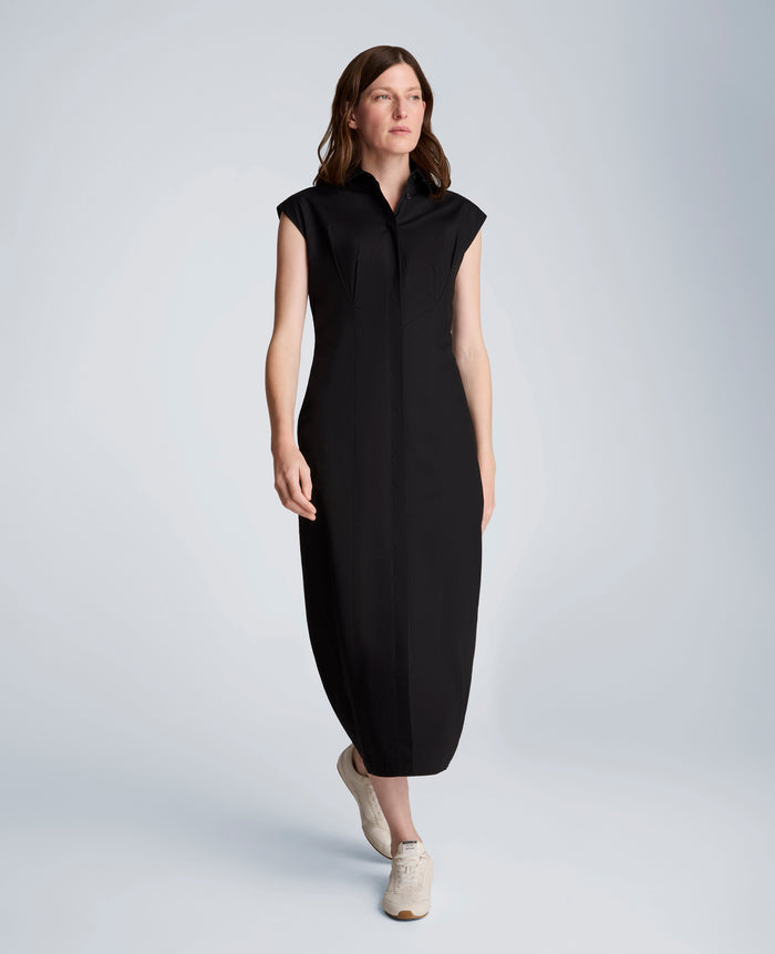 Bodice Pleat Midi Shirt Dress