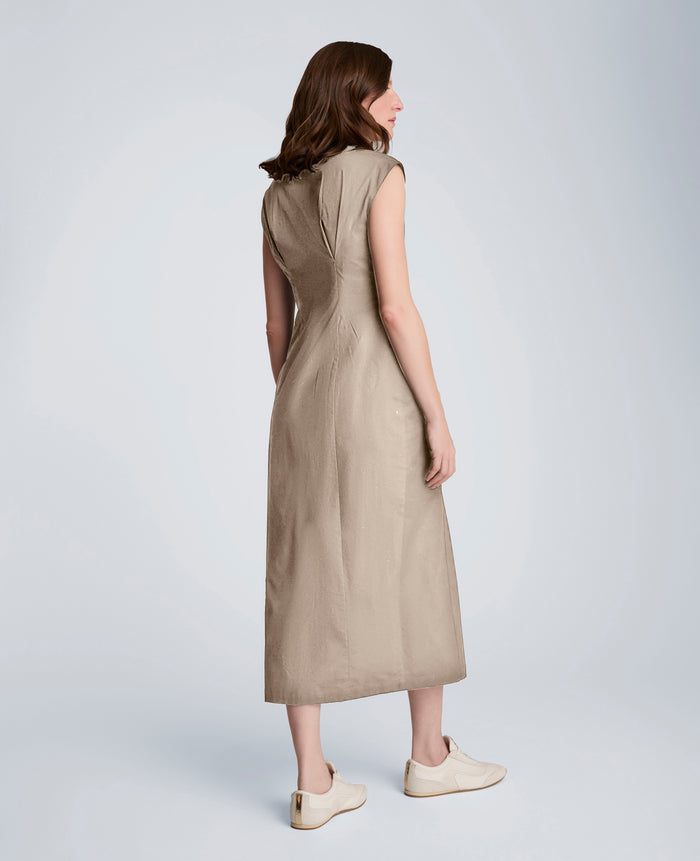 Bodice Pleat Midi Shirt Dress