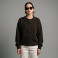 Cardigan boutonné marron à manches longues, style K-fashion décontracté - Taille S