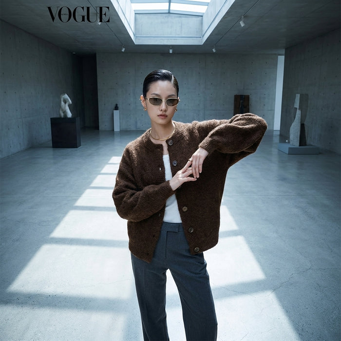 Cardigan boutonné marron à manches longues, style K-fashion décontracté