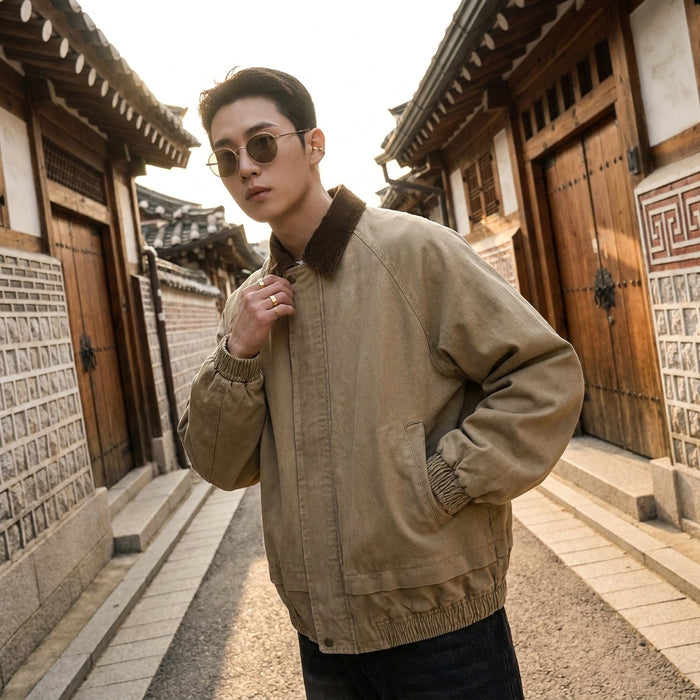 Veste ample marron pour homme - Mode streetwear K-fashion