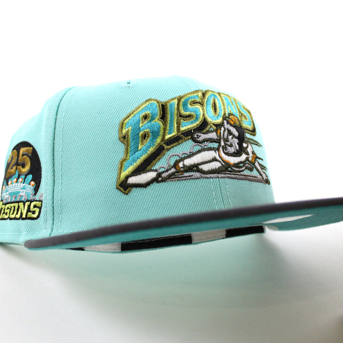 Buffalo Bisons 25TH ANNIVERSARY New Era 59Fifty Fitted Hat (Glow in the Dark BLUE TINT DK GRAPHITE TEAL BREEZE Under Brim)