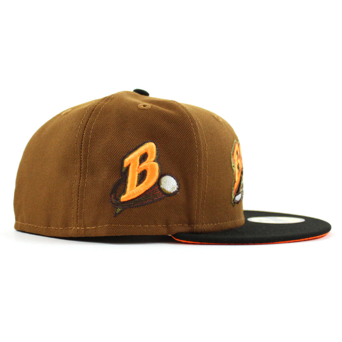 Buffalo Bisons BUFFALO B New Era 59Fifty Fitted Hat (Glow in the Dark TOASTED PEANUT BLACK HUNTER FLAME ORANGE  Under Brim)