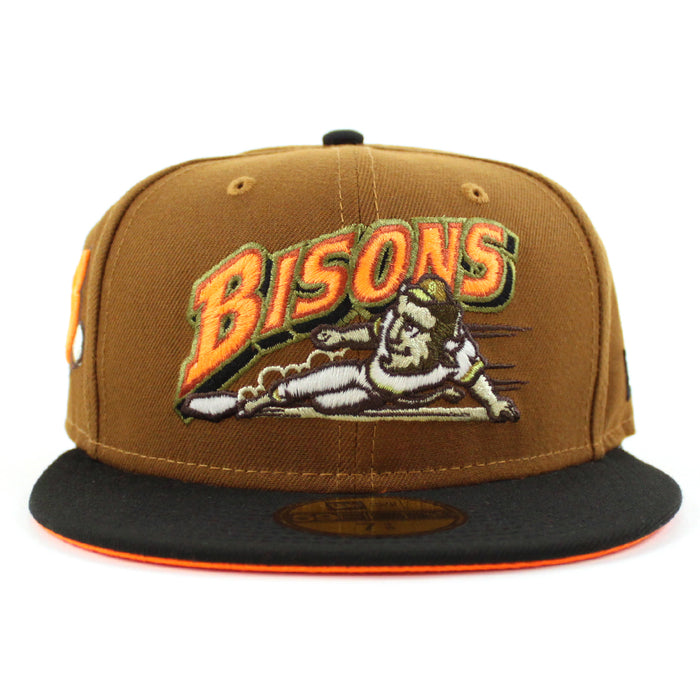Buffalo Bisons BUFFALO B New Era 59Fifty Fitted Hat (Glow in the Dark TOASTED PEANUT BLACK HUNTER FLAME ORANGE  Under Brim)