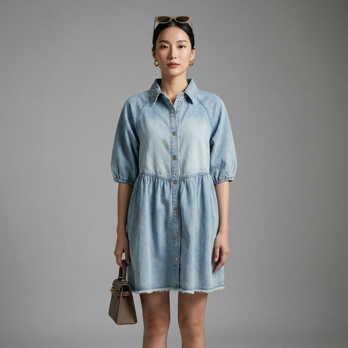 Robe courte en jean boutonnée femme - K-fashion - Taille XL - Grande Taille