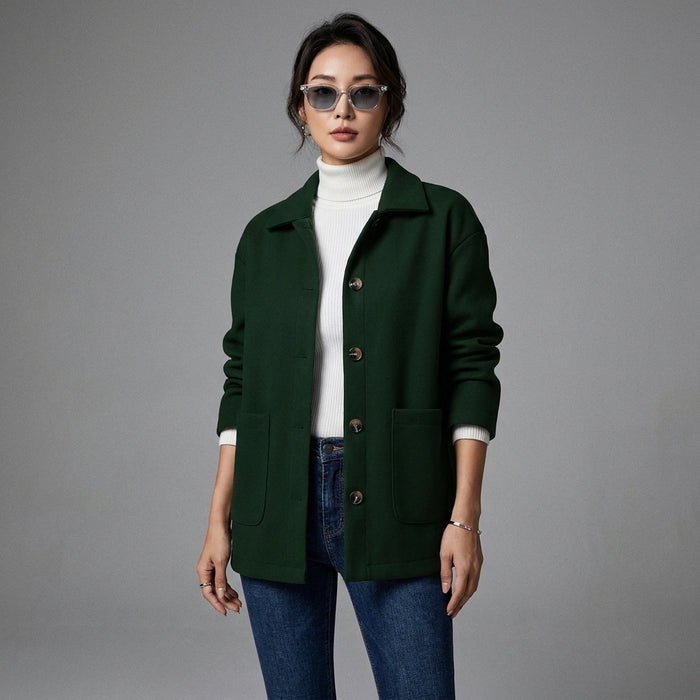 Veste boutonnée noire à poches pour femme - Koreanxwear - Taille M