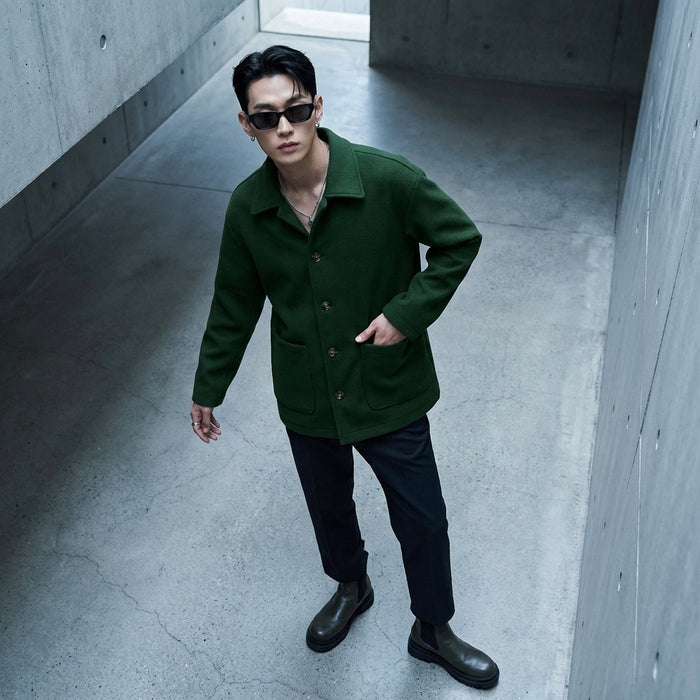 Veste boutonnée noire à poches pour femme - Koreanxwear