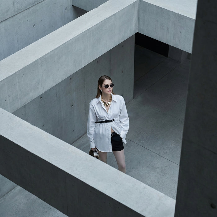 Chemise blanche mi-longue en coton, style K-fashion élégant - Koreanxwear