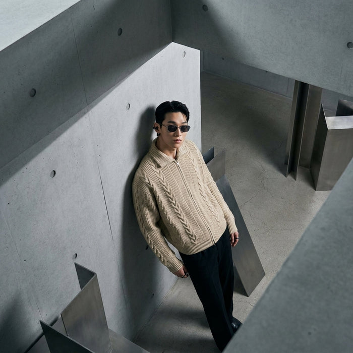 Pull tricoté torsadé col montant homme - Koreanxwear