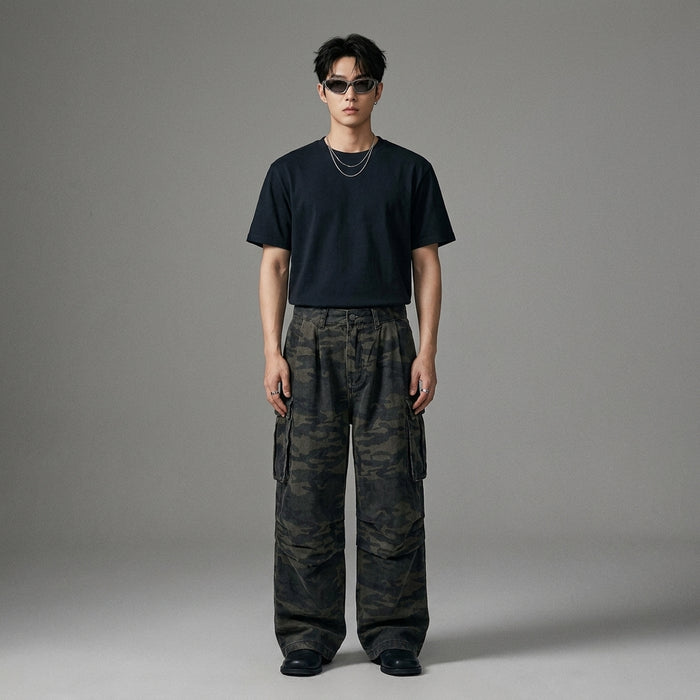 Pantalon cargo camouflage homme, style streetwear K-fashion - Koreanxwear - Taille S
