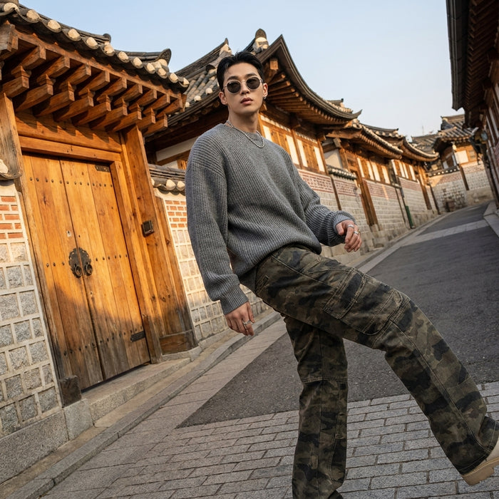 Jean camouflage cargo pour homme - Style streetwear K-fashion